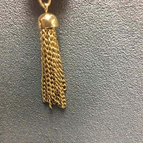 Fringe Tassel Pendant Necklace Salmon Red Striped Bead Gold Chain Retro BoHo - Picture 4 of 8